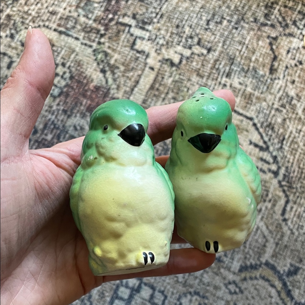 Vintage Salt and Pepper Shakers- Green and Yellow Ceramic Birds